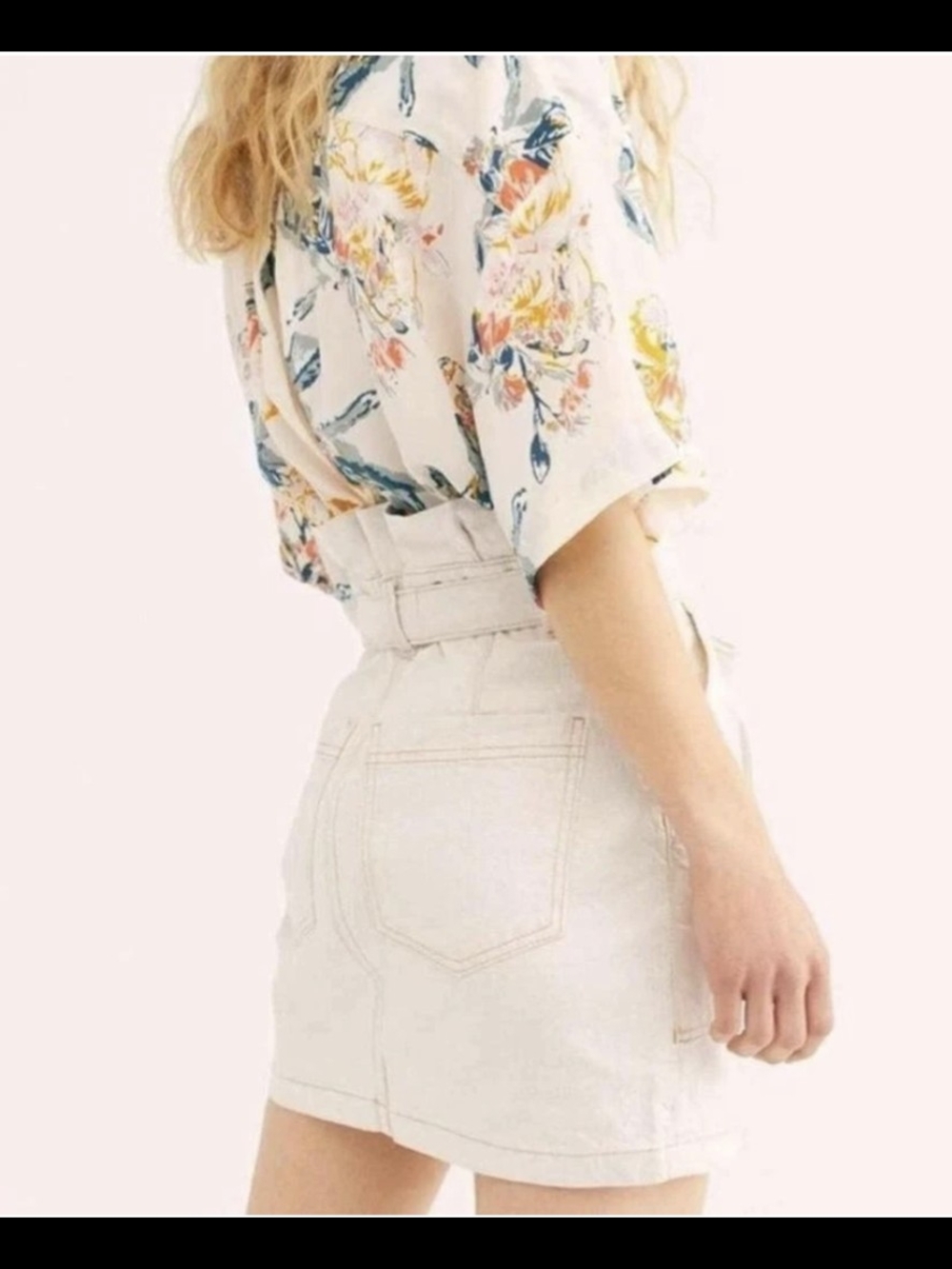 Free People Cream Splendor In The Grass Paperbag Skirt/Cotton-Linen Blend - Picture 2 of 8